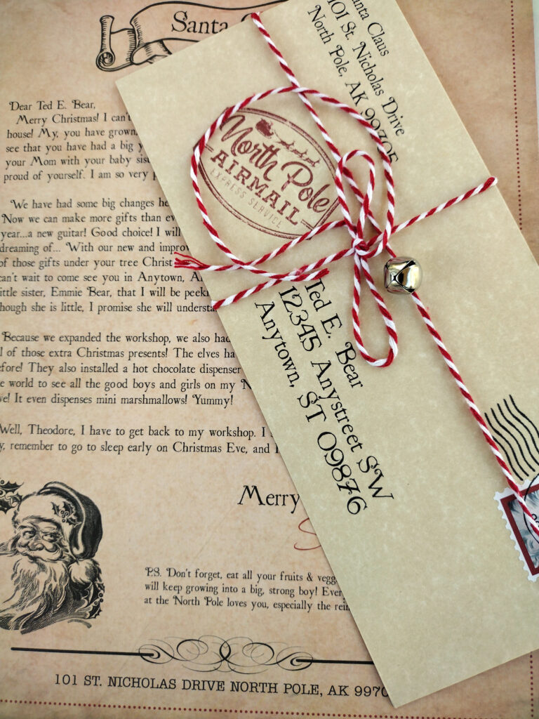 North Pole parchment letter tied with twine and bell