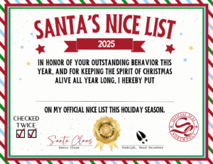 Santa Nice List printable certificate
